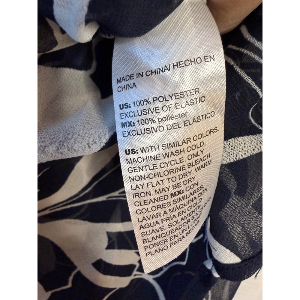 Chicos Navy White Floral Print Sheer Button Front Long Sleeve Blouse Top Size 16 - Picture 5 of 7
